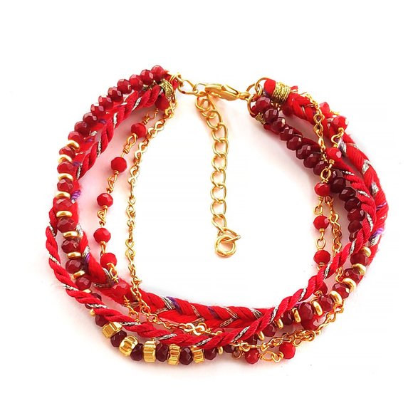 Layered Beaded Red Bracelet - Picture 2 of 2